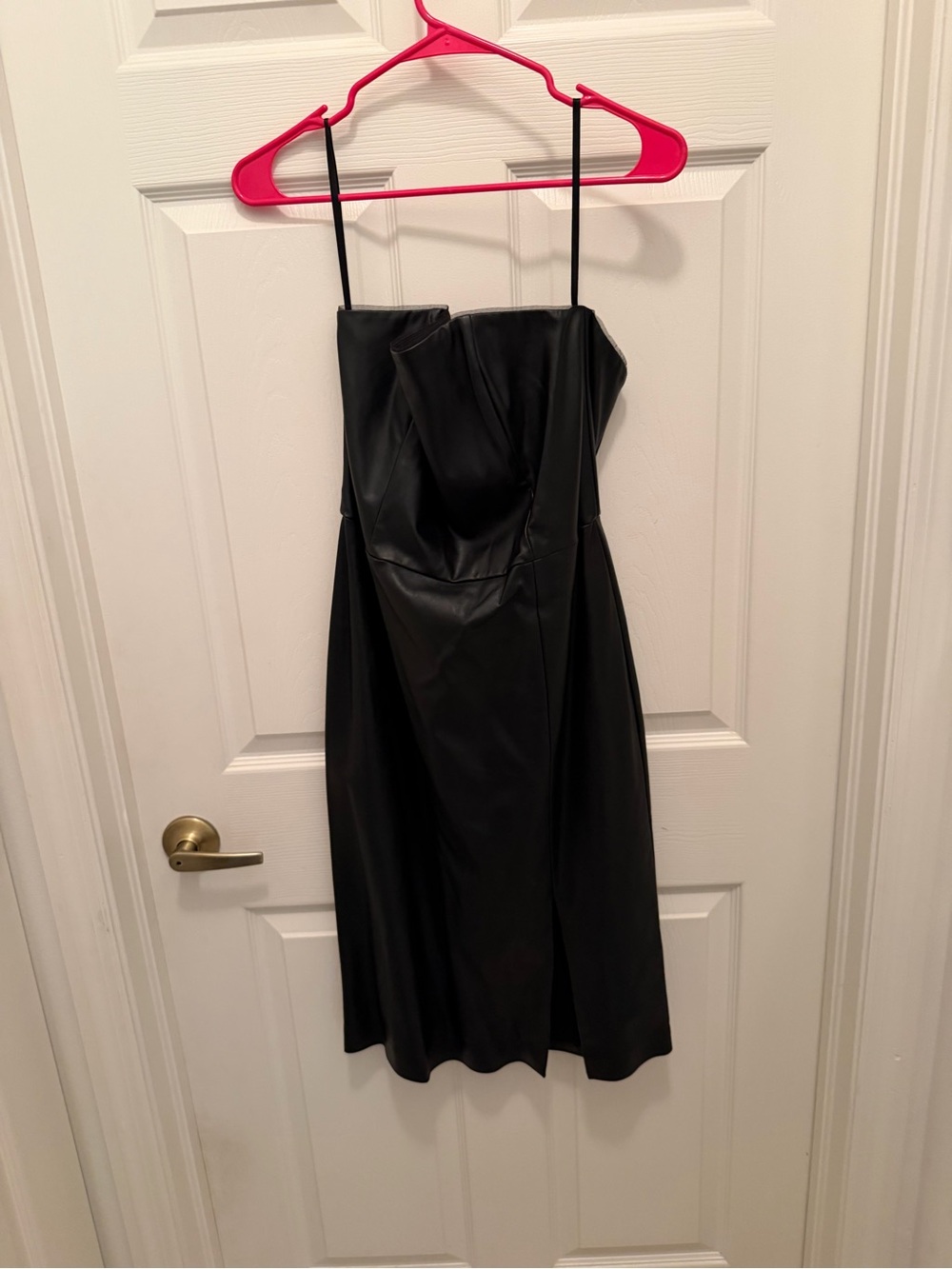 White House Black Market Black Faux-Leather Strapless Mini Dress
